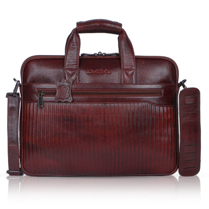 Vivid Maroon Lining Leather Laptop Bag