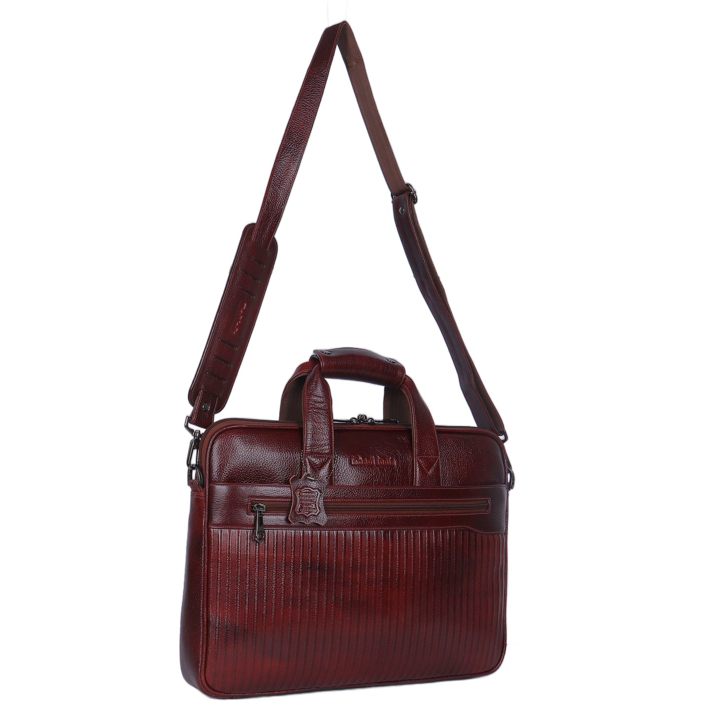 Vivid Maroon Lining Leather Laptop Bag