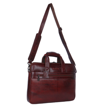Vivid Maroon Lining Leather Laptop Bag