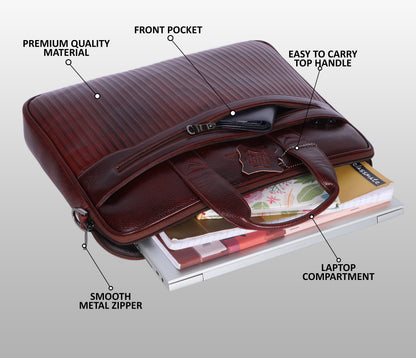 Vivid Maroon Lining Leather Laptop Bag