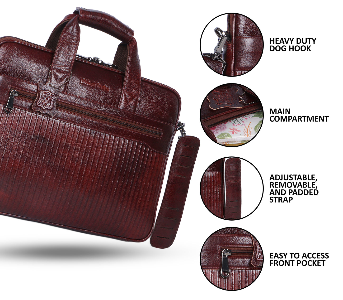 Vivid Maroon Lining Leather Laptop Bag