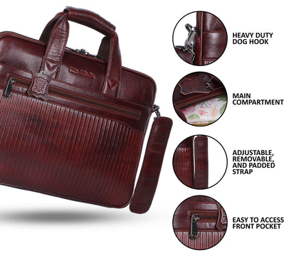Vivid Maroon Lining Leather Laptop Bag
