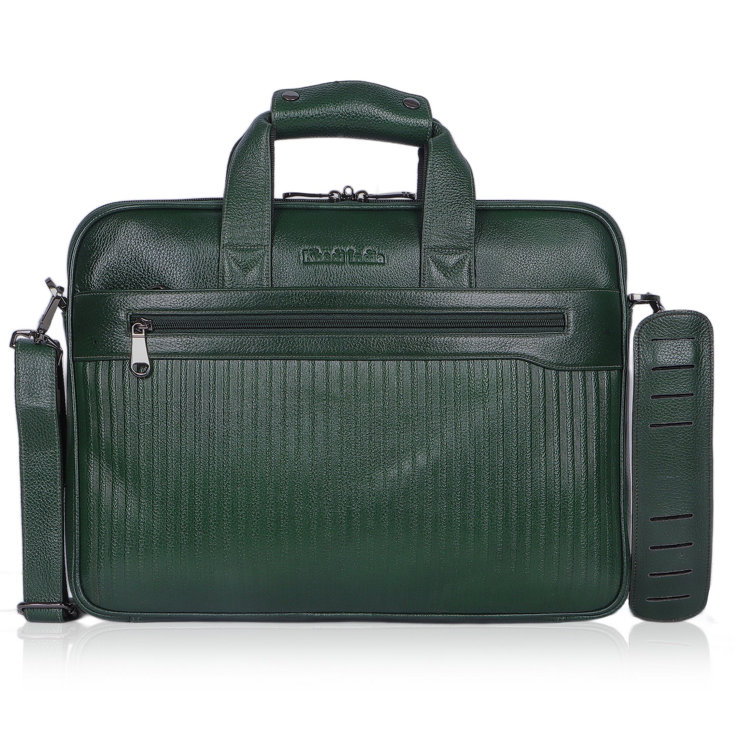 Vibrant Green Lining Leather Laptop Bag