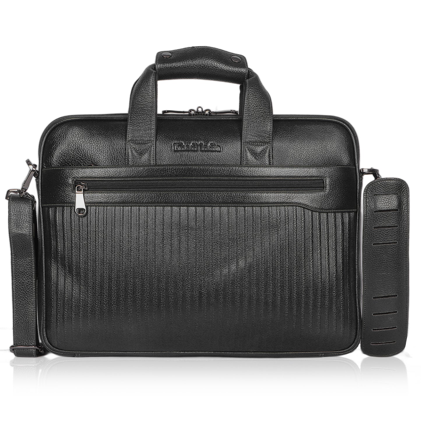 Bold Black Lining Leather Laptop Bag