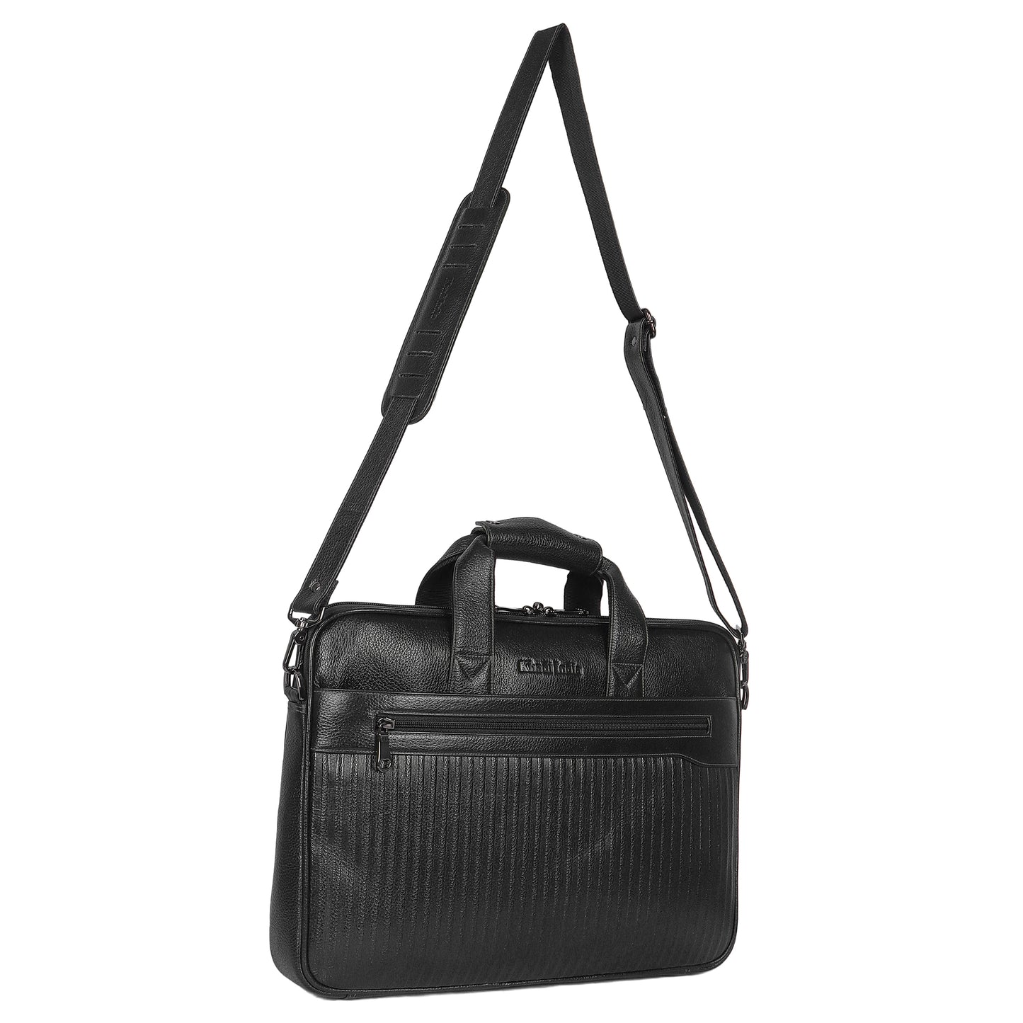 Bold Black Lining Leather Laptop Bag