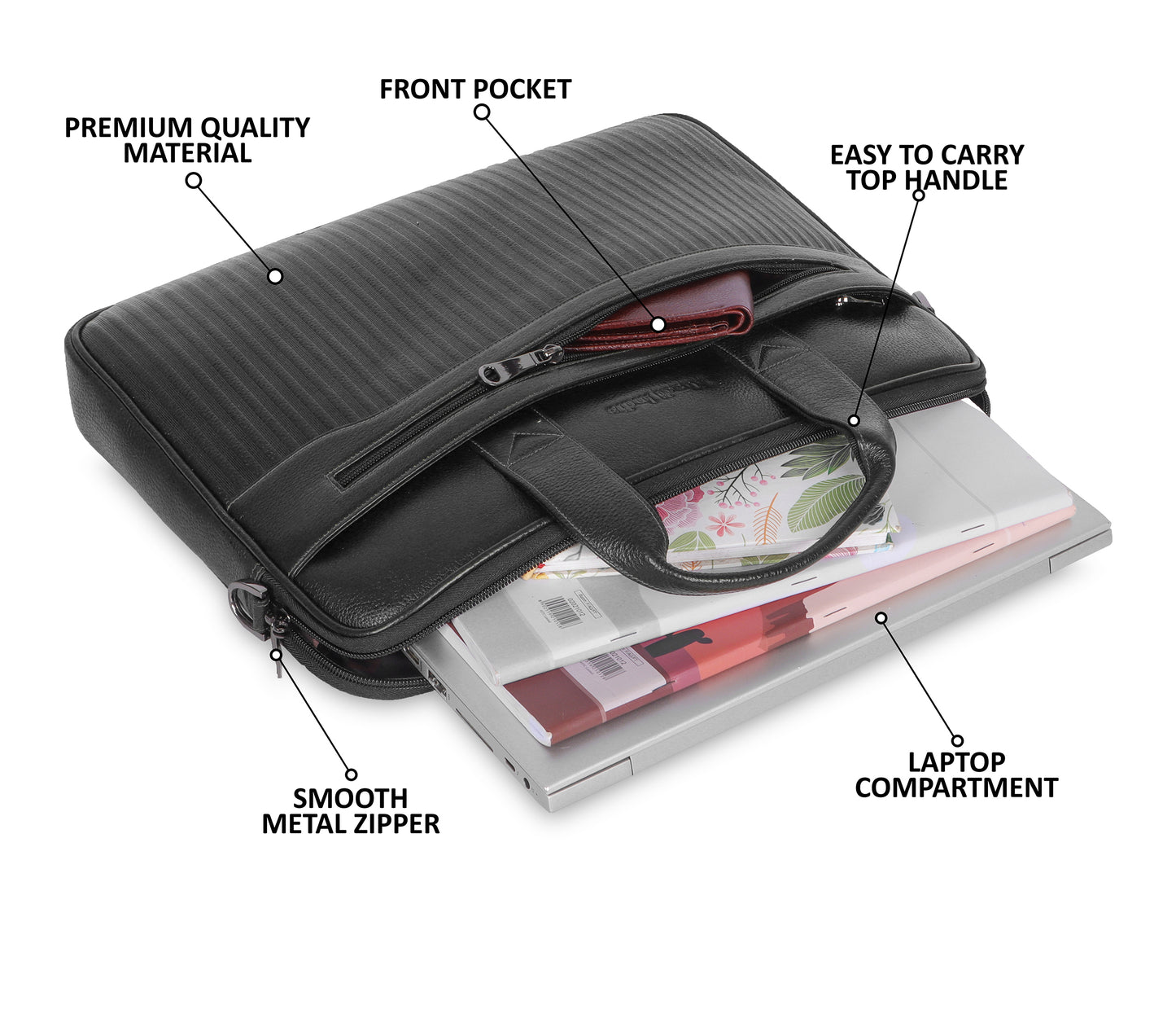 Bold Black Lining Leather Laptop Bag