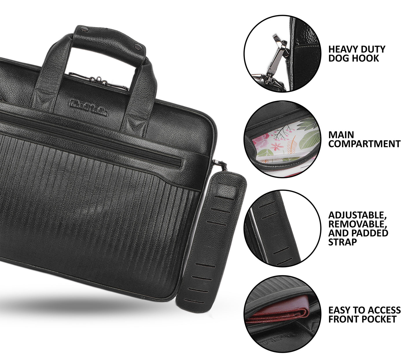 Bold Black Lining Leather Laptop Bag
