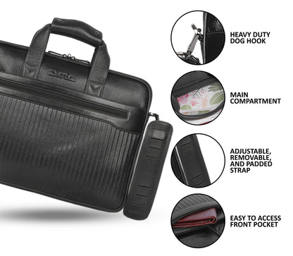 Bold Black Lining Leather Laptop Bag