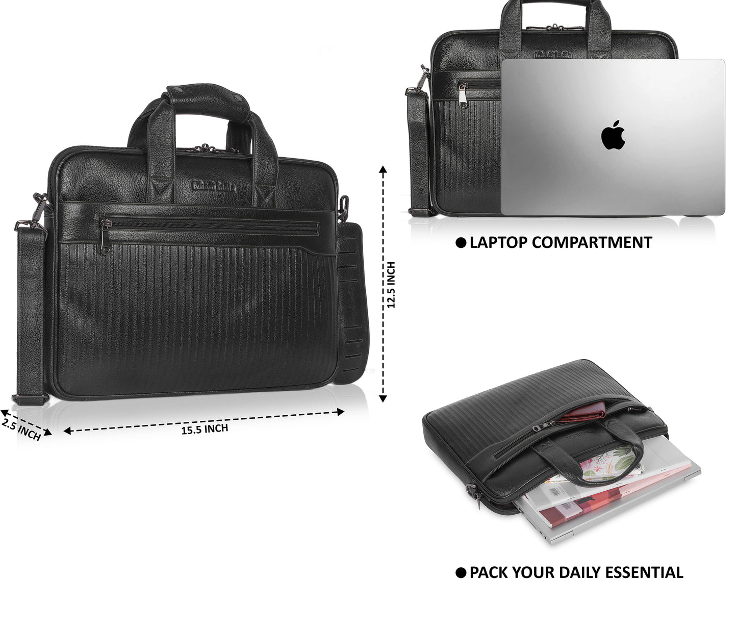 Bold Black Lining Leather Laptop Bag