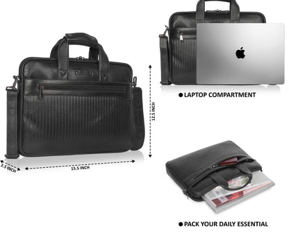 Bold Black Lining Leather Laptop Bag