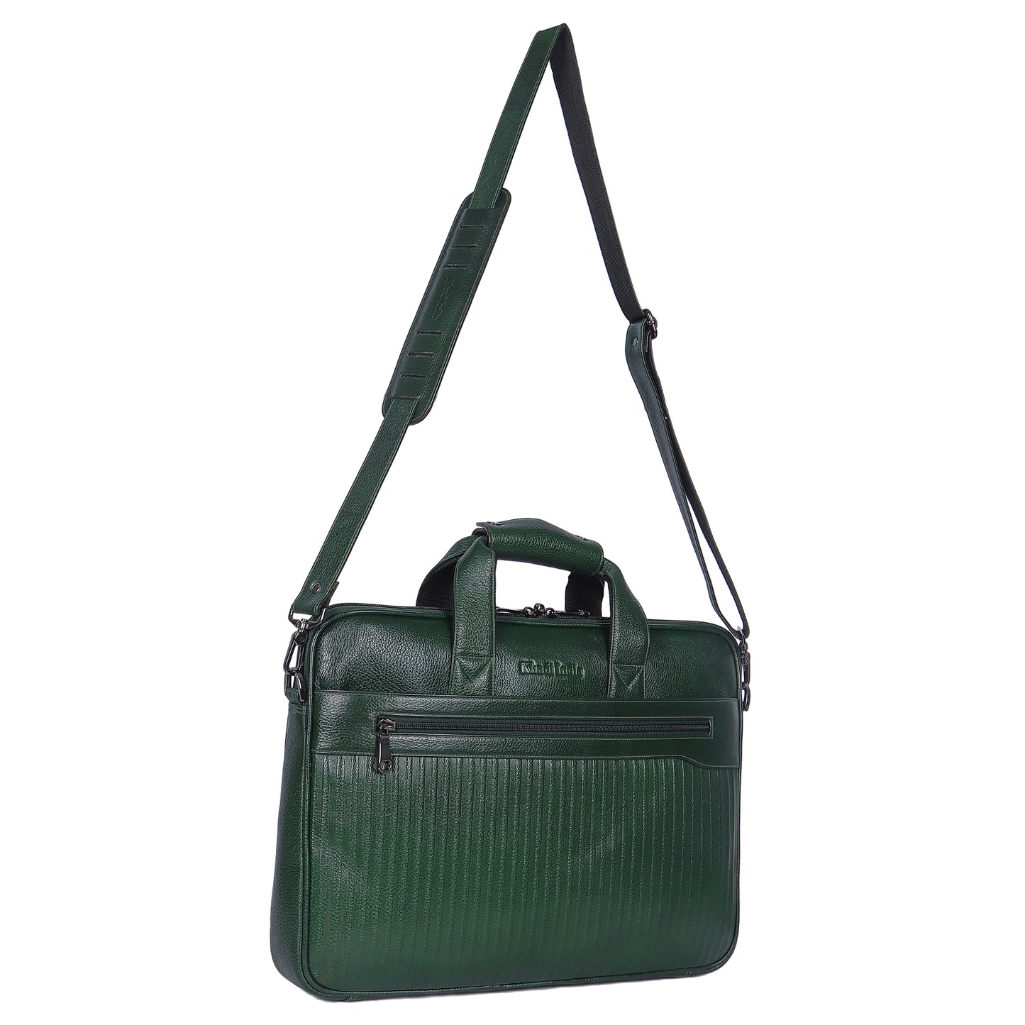 Vibrant Green Lining Leather Laptop Bag