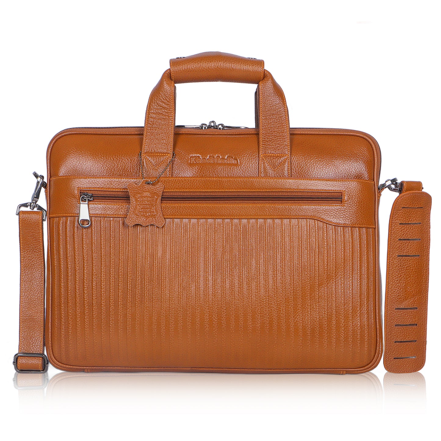 Edgy Tan Lining Leather Laptop Bag