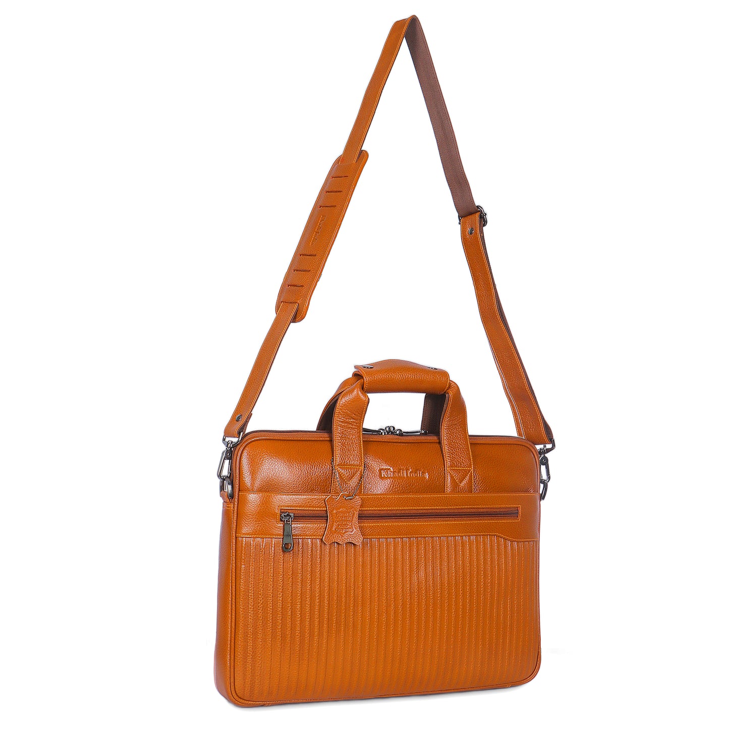 Edgy Tan Lining Leather Laptop Bag