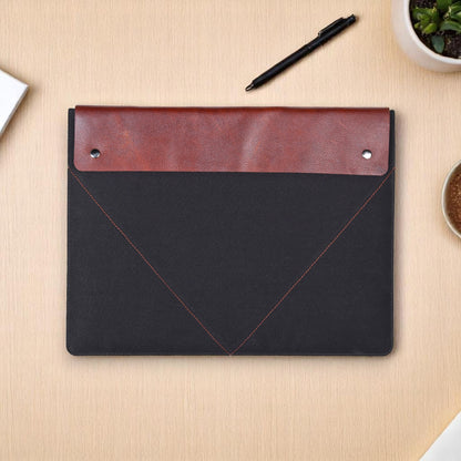 Canvas Leather Buttoned Laptop Sleeve
