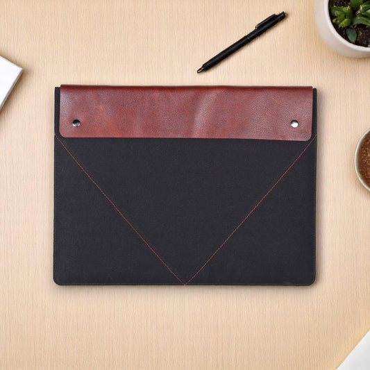 Canvas Leather Buttoned Laptop Sleeve