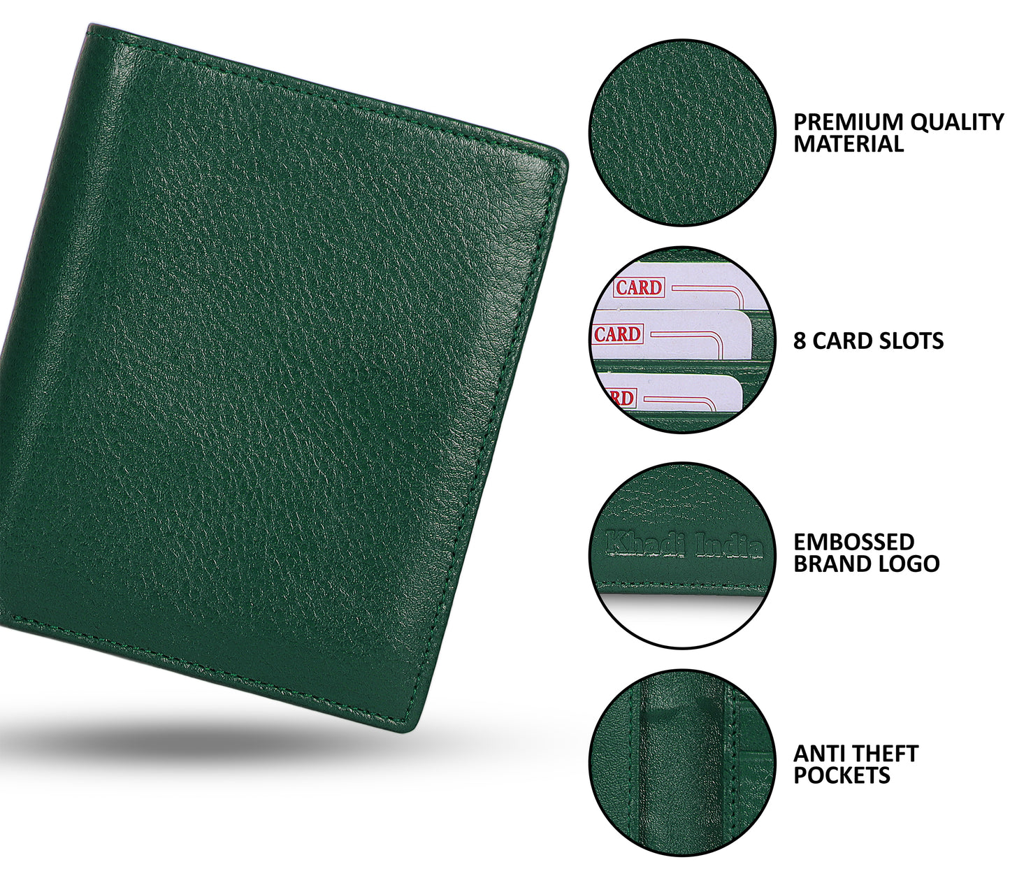 Stylish Green Vertical Leather Wallet