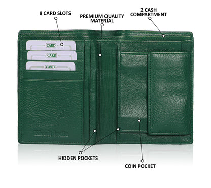 Stylish Green Vertical Leather Wallet