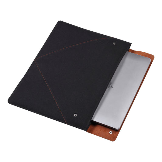 Canvas Leather Buttoned Laptop Sleeve
