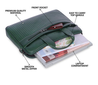 Vibrant Green Lining Leather Laptop Bag