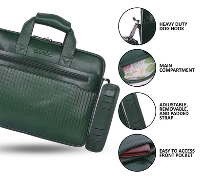 Vibrant Green Lining Leather Laptop Bag