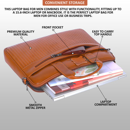 Edgy Tan Lining Leather Laptop Bag