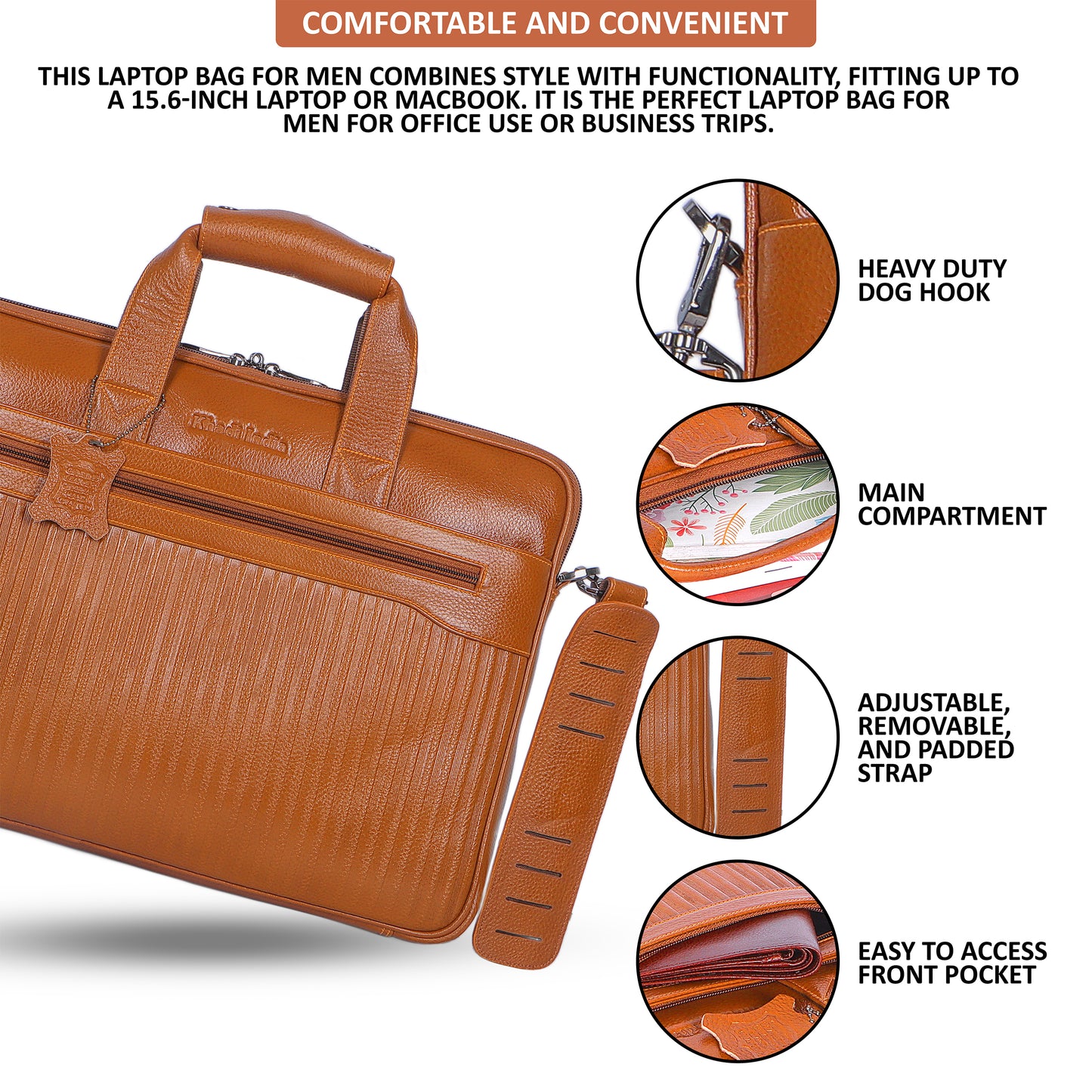 Edgy Tan Lining Leather Laptop Bag