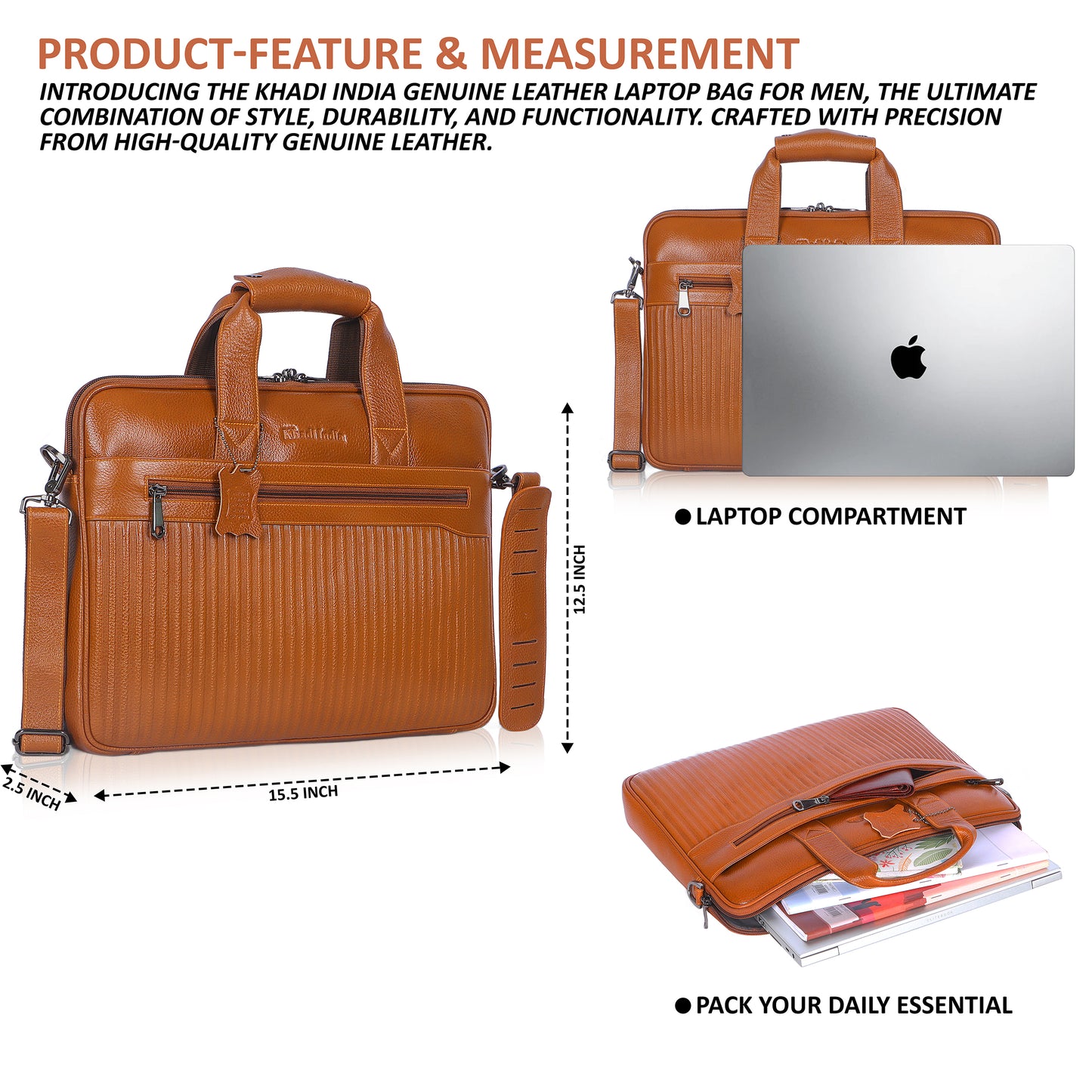 Edgy Tan Lining Leather Laptop Bag