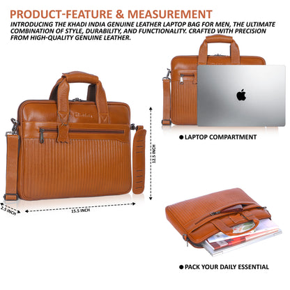 Edgy Tan Lining Leather Laptop Bag