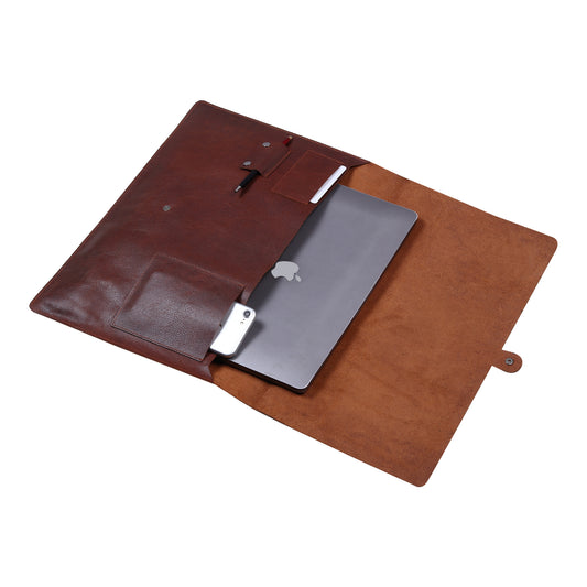 Elegant Multi-Pocket Leather Laptop Sleeve