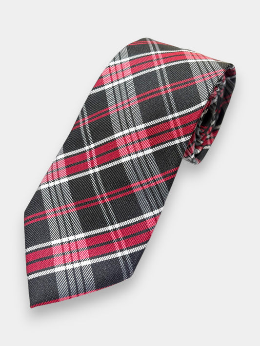 Black & Red Checked Microfiber Necktie & Pocket Square Gift Set