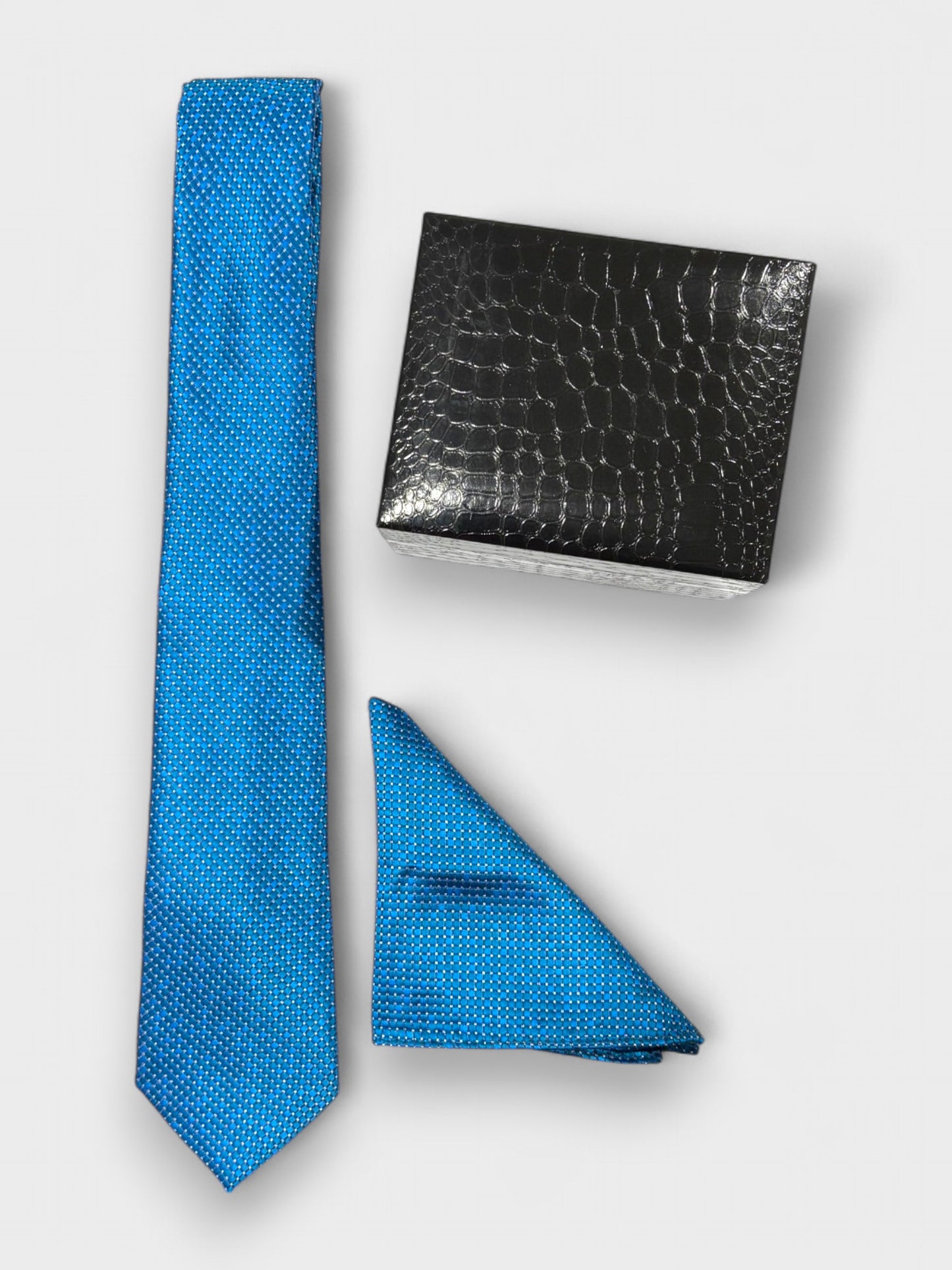 Bright Blue Geometric Microfiber Necktie & Pocket Square Gift Set