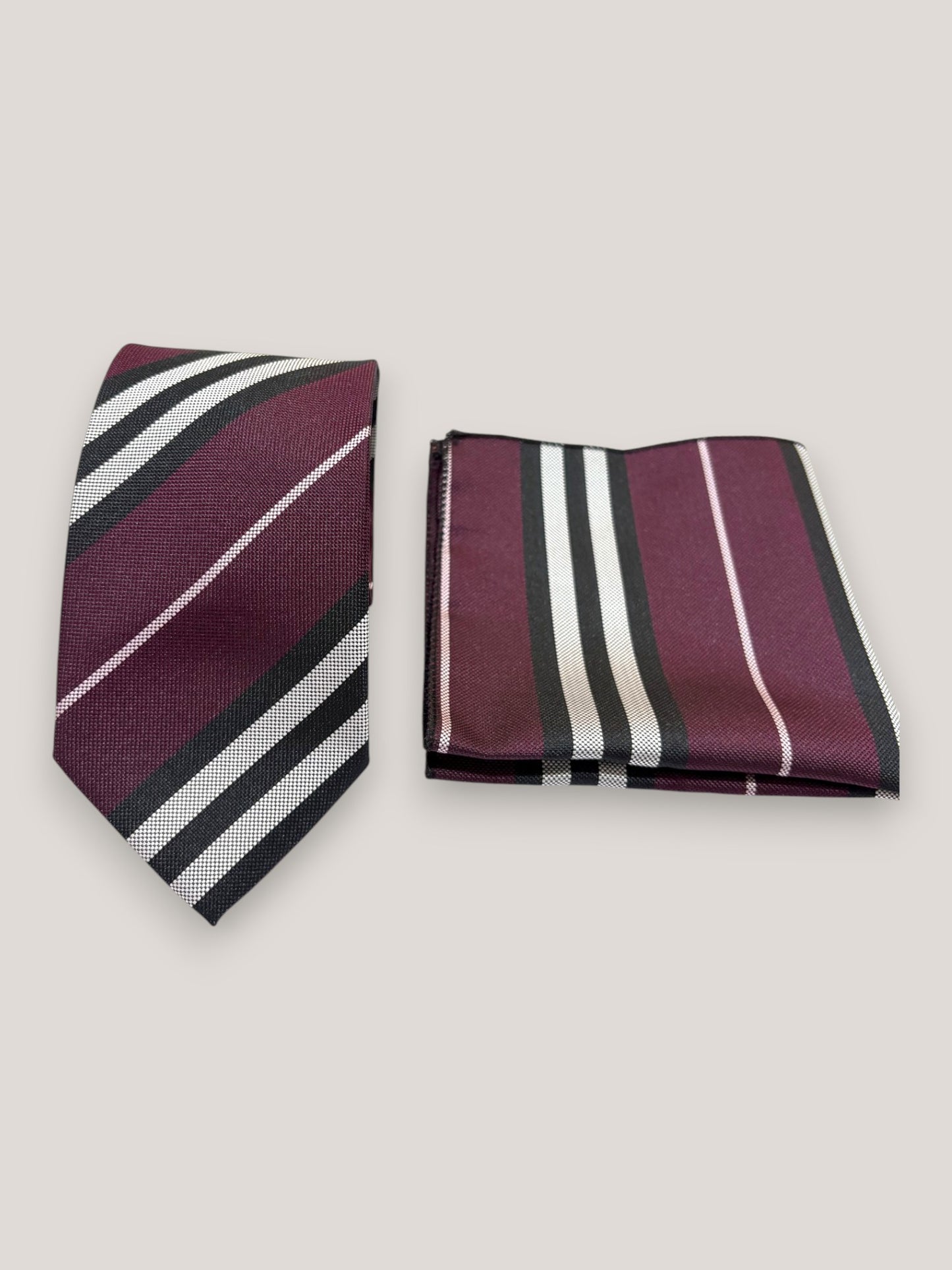 Burgundy Striped Microfiber Necktie & Pocket Square Gift Set