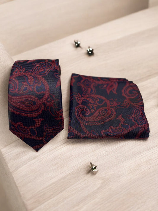 Navy & Plum Paisley Microfiber Necktie & Pocket Square Gift Set
