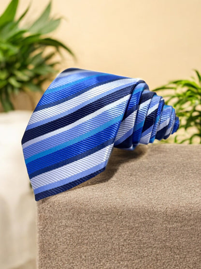 Blue Striped Microfiber Necktie & Pocket Square Gift Set