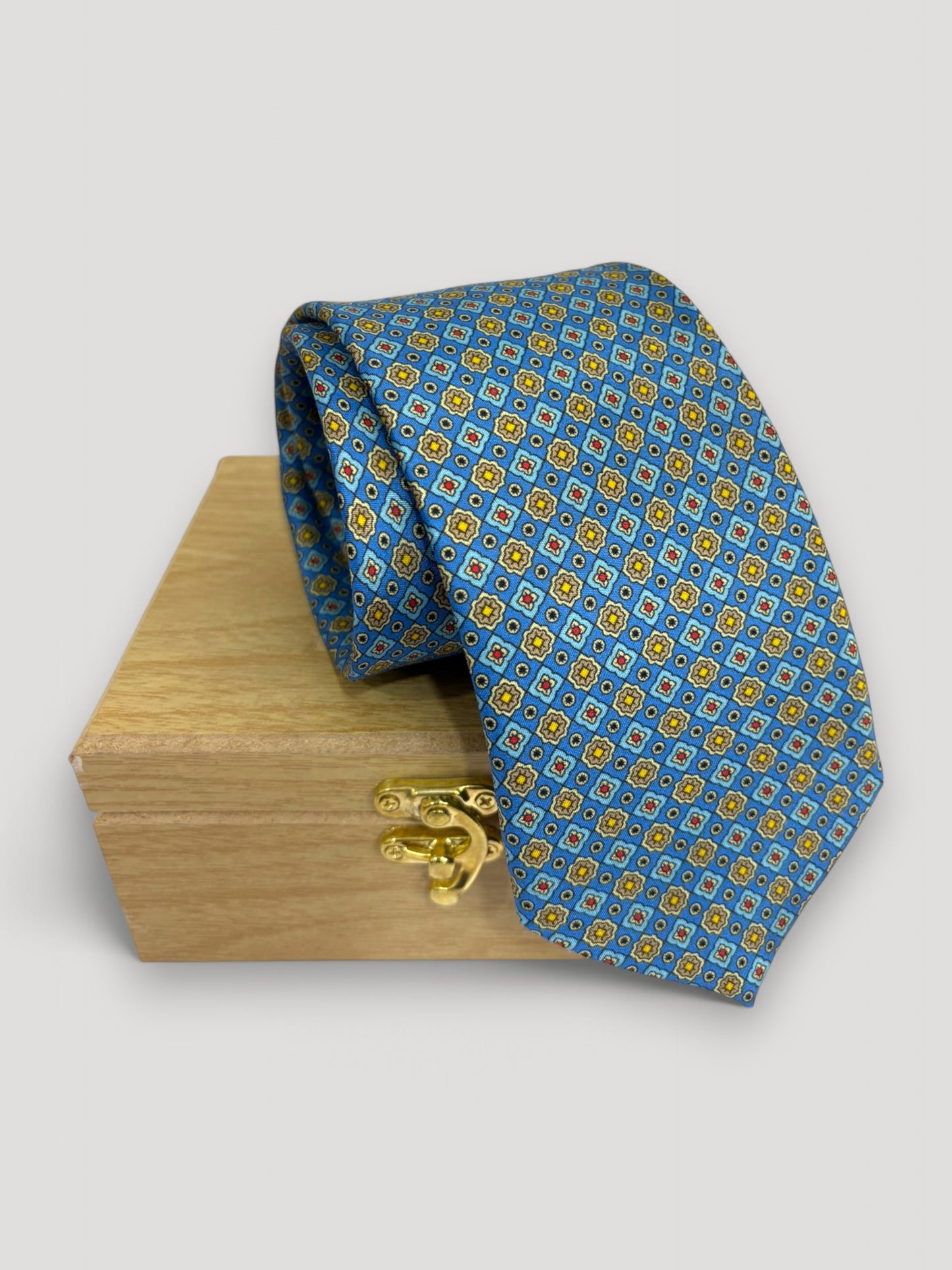 Blue Geometric Silk Necktie & Pocket Square Gift Set