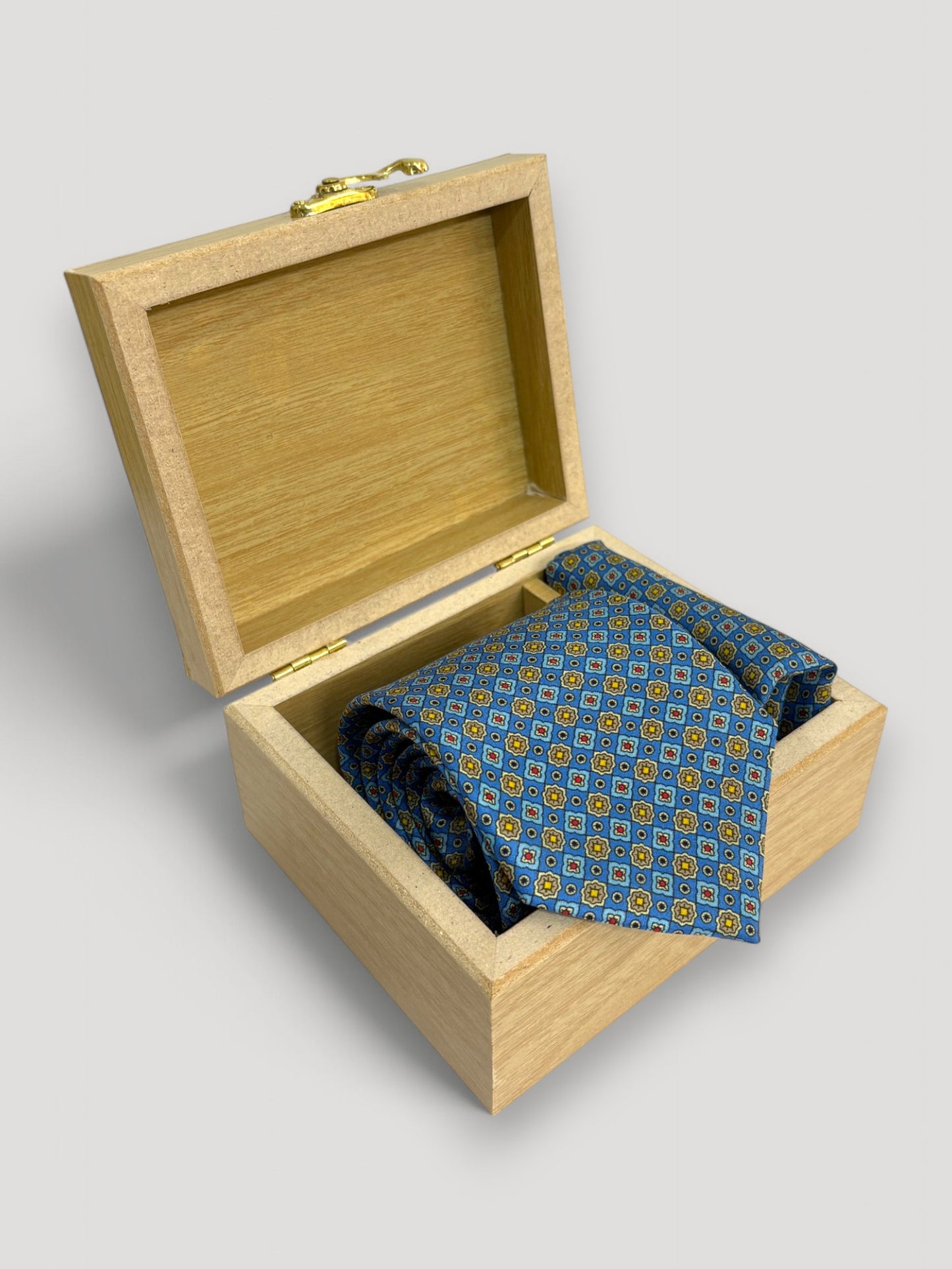 Blue Geometric Silk Necktie & Pocket Square Gift Set