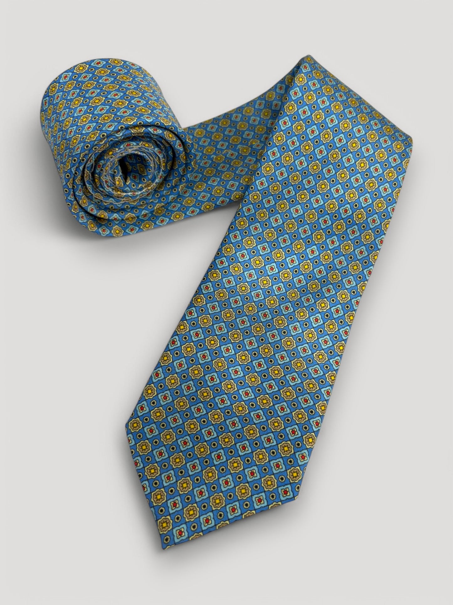 Blue Geometric Silk Necktie & Pocket Square Gift Set