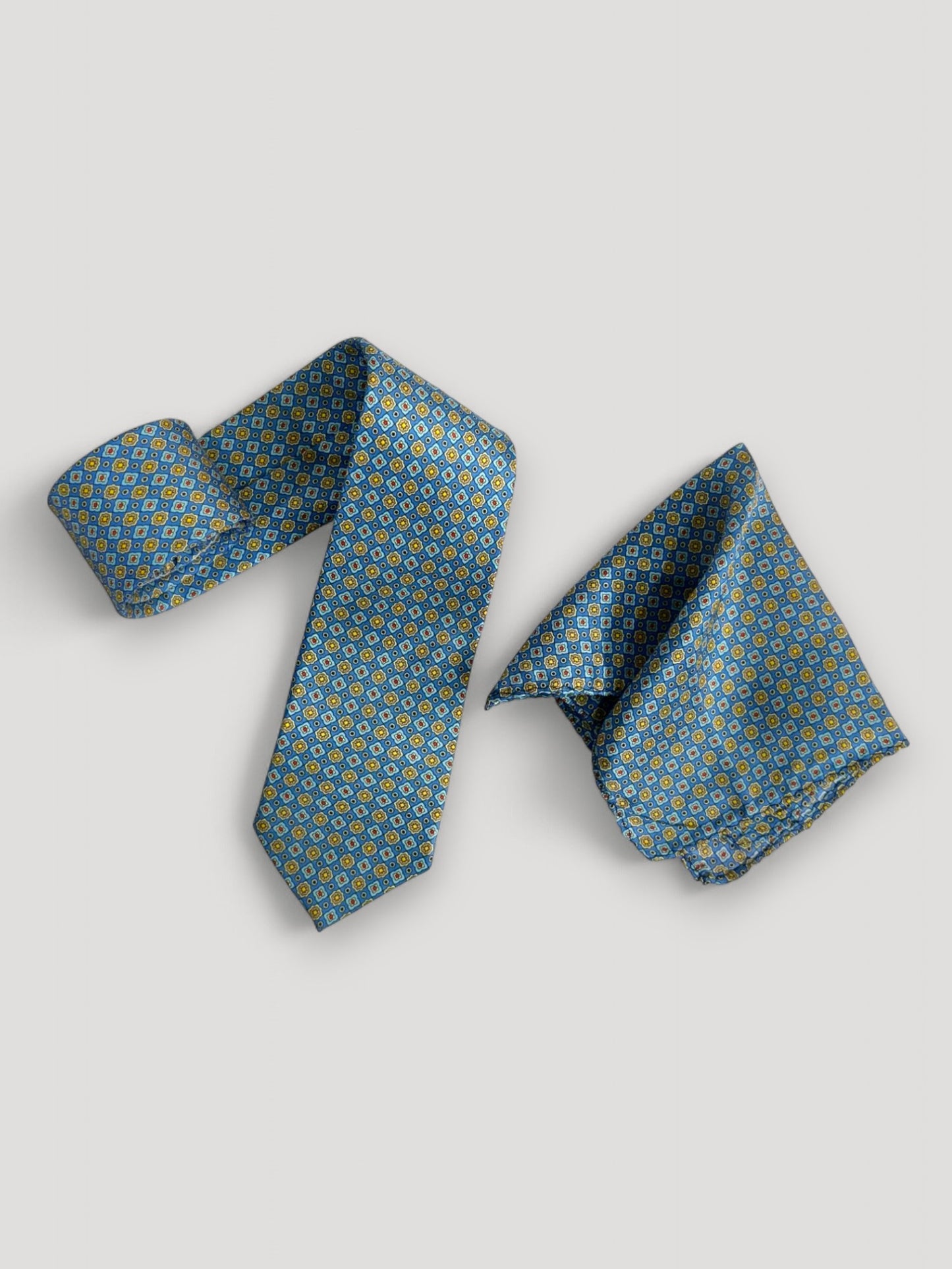 Blue Geometric Silk Necktie & Pocket Square Gift Set