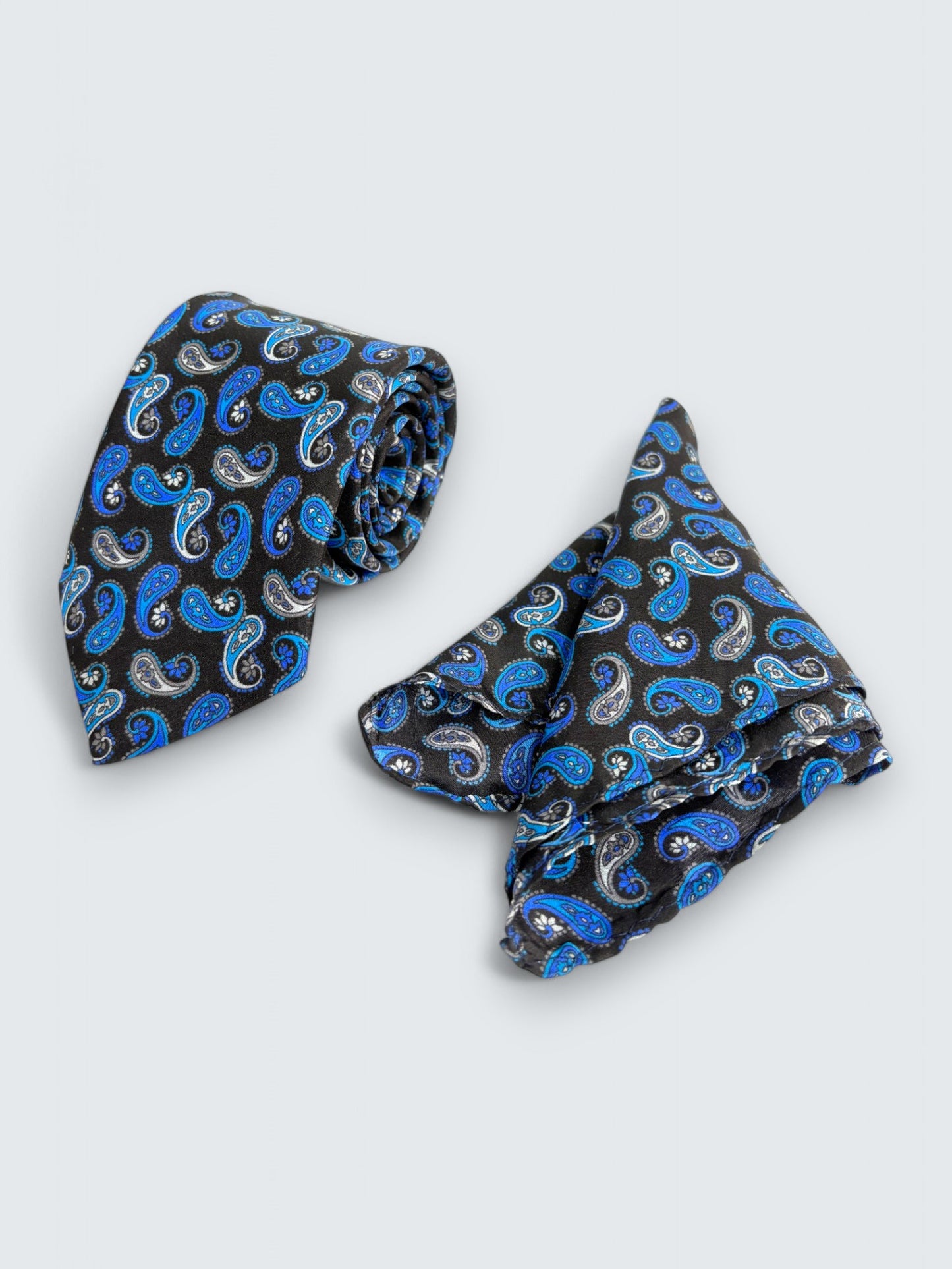 Black Paisley Silk Necktie & Pocket Square Gift Set