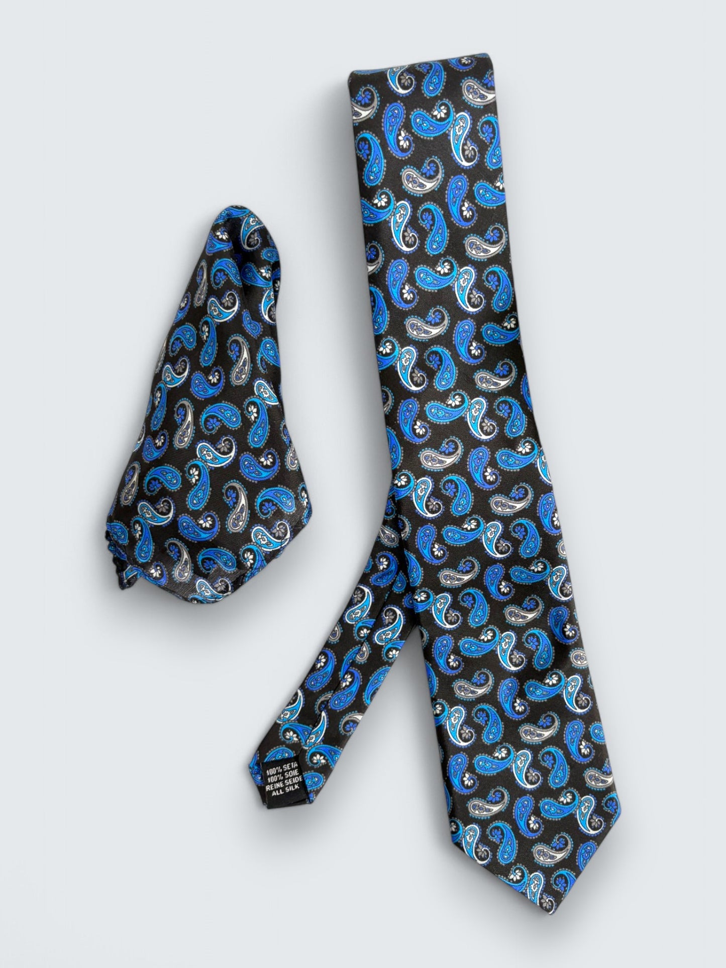 Black Paisley Silk Necktie & Pocket Square Gift Set