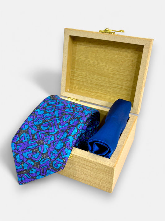 Royal Blue Paisley Silk Necktie & Pocket Square Gift Set