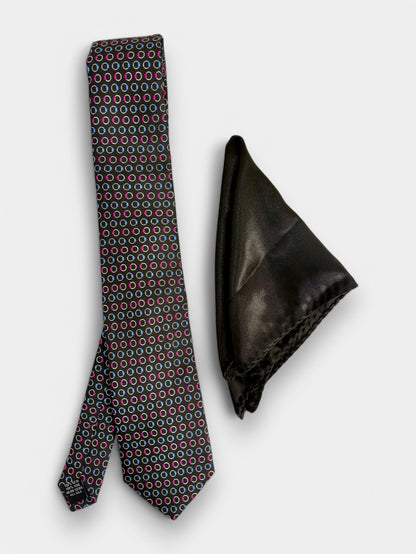 Black Geometric Silk Necktie & Pocket Square Gift Set