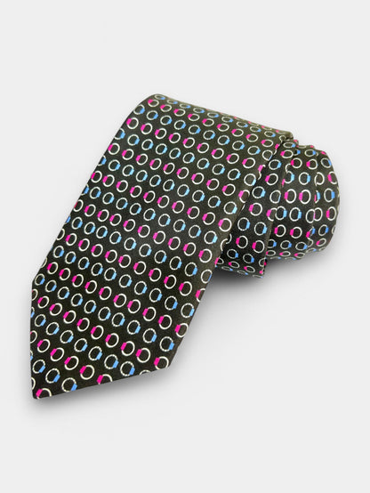 Black Geometric Silk Necktie & Pocket Square Gift Set