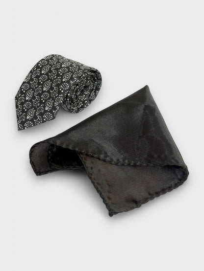 Black Paisley Silk Necktie & Pocket Square Gift Set