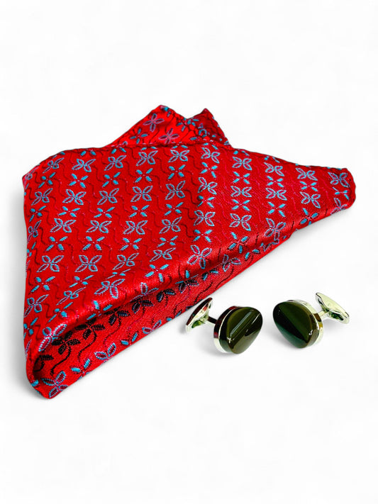 Crimson Geometric Microfiber Tie, Pocket Square & Cufflinks Set