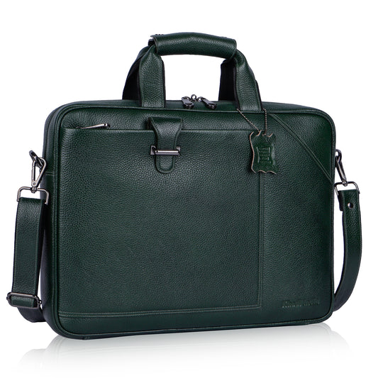 Assertive Green Loop Leather Laptop Bag