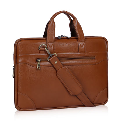 Timeless Tan Slim Leather Laptop Bag
