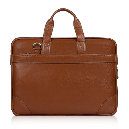 Timeless Tan Slim Leather Laptop Bag