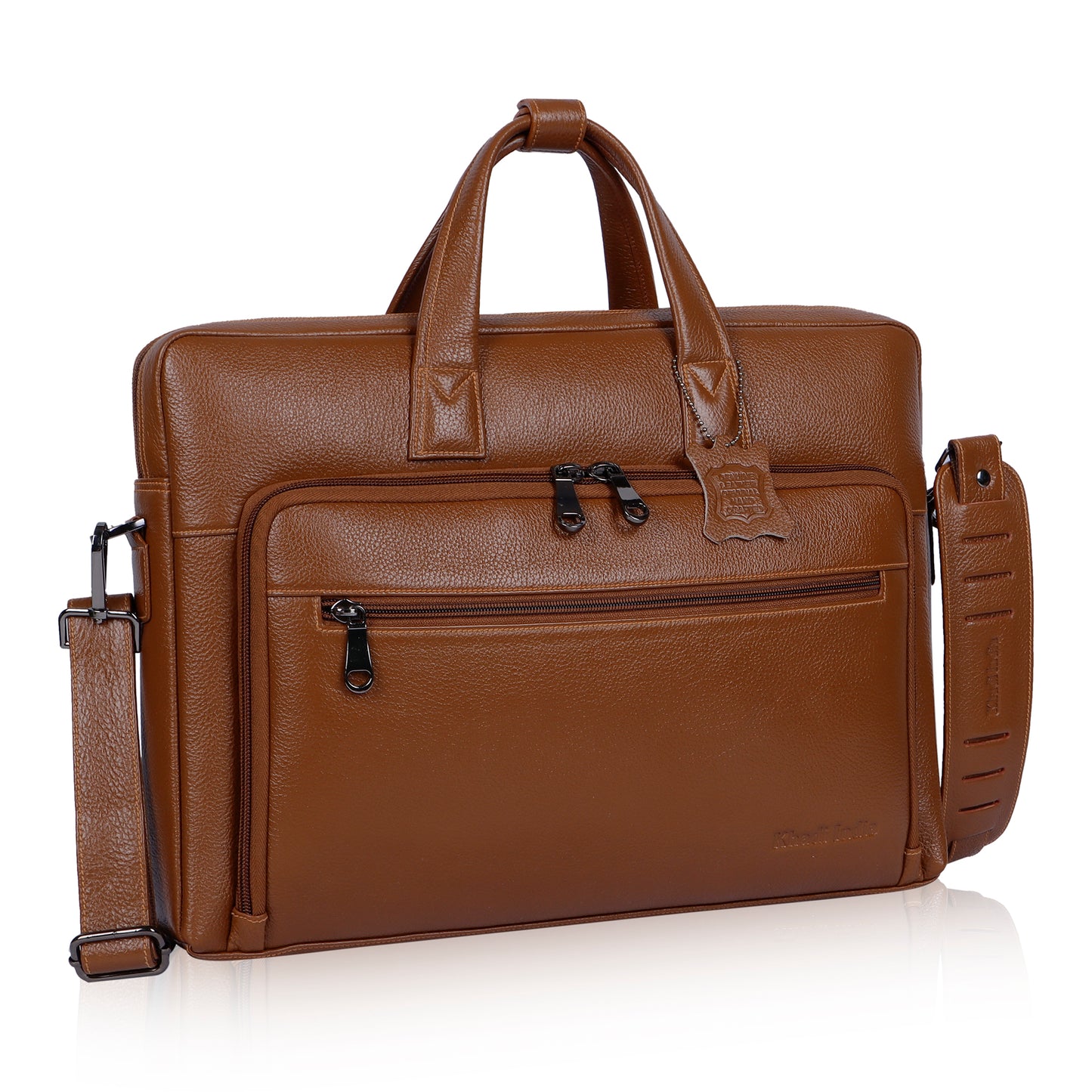 Minimal Tan Organizer Leather Laptop Bag
