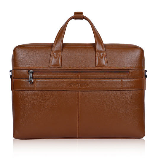 Minimal Tan Organizer Leather Laptop Bag